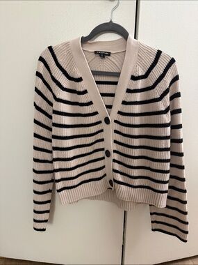 Whistles Beige & Black Striped Knit Cardigan